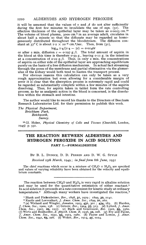 The reaction between aldehydes and hydrogen peroxide in acid solution. Part I.—Formaldehyde