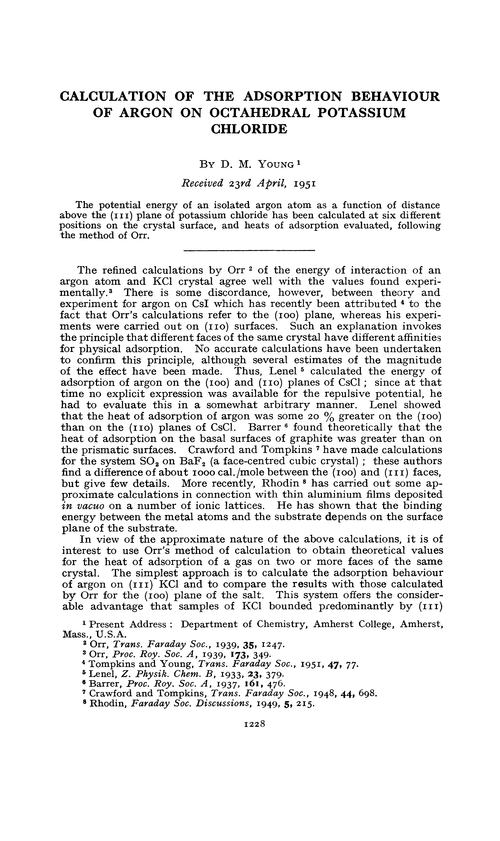 Calculation of the adsorption behaviour of argon on octahedral potassium chloride