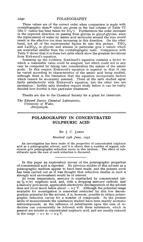 Polarography in concentrated sulphuric acid