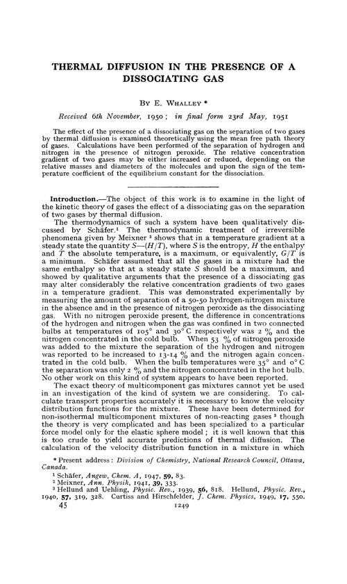 Thermal diffusion in the presence of a dissociating gas