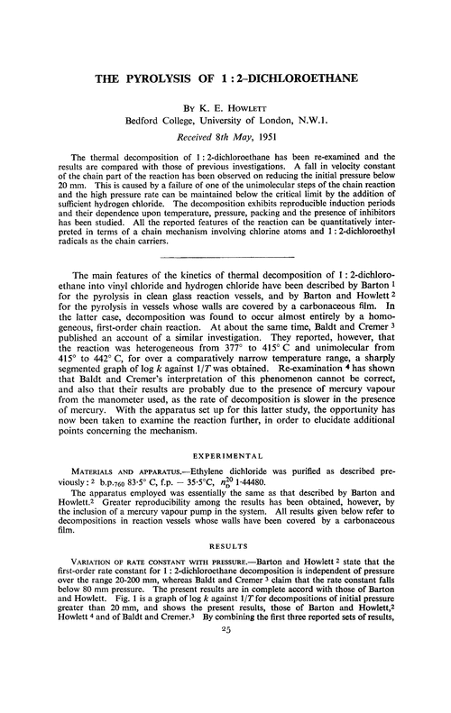 The pyrolysis of 1 : 2-dichloroethane