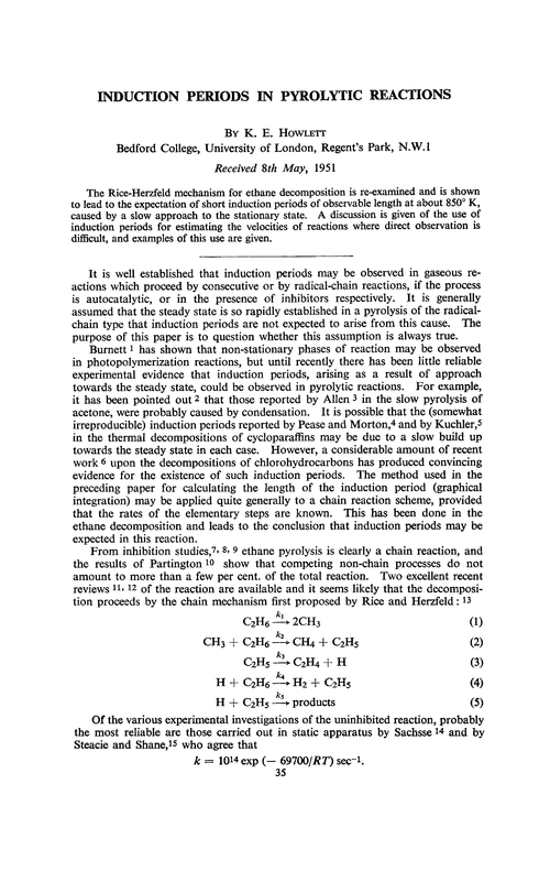 Induction periods in pyrolytic reactions