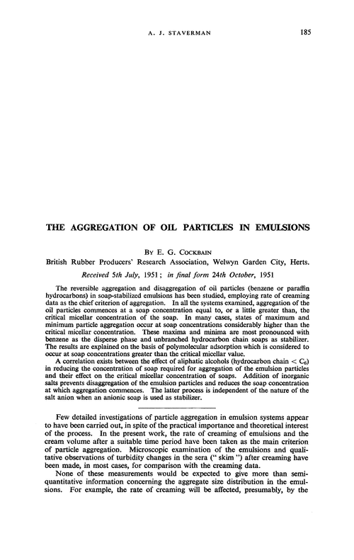 The aggregation of oil particles in emulsions