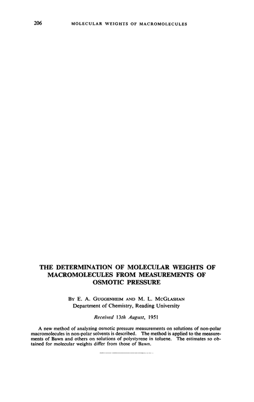 The determination of molecular weights of macromolecules from measurements of osmotic pressure