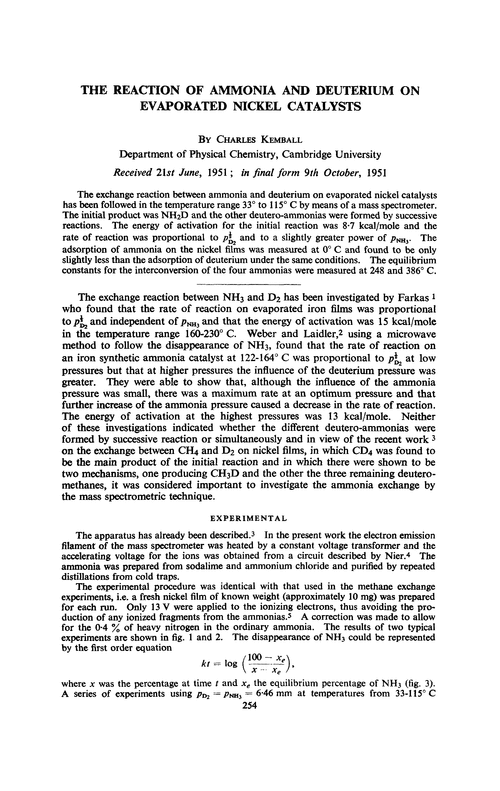 The reaction of ammonia and deuterium on evaporated nickel catalysts