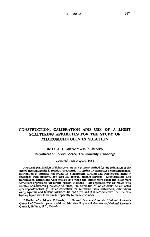 Construction, calibration and use of a light scattering apparatus for the study of macromolecules in solution