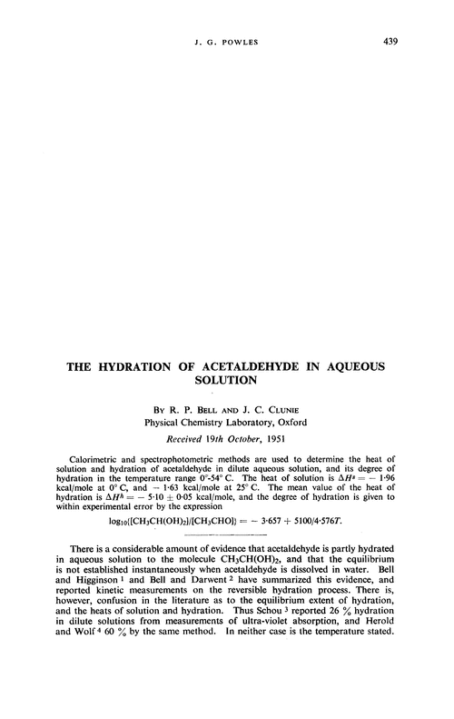 The hydration of acetaldehyde in aqueous solution