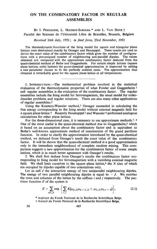 On the combinatory factor in regular assemblies