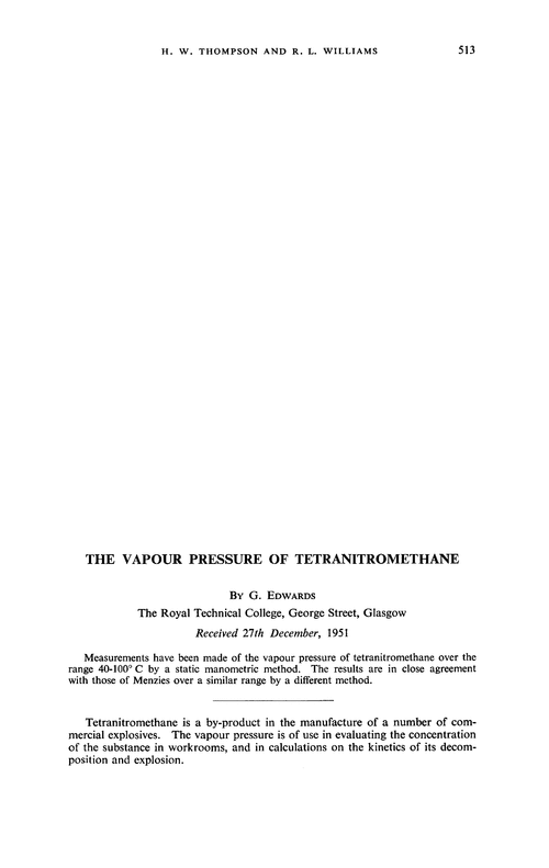The vapour pressure of tetranitromethane