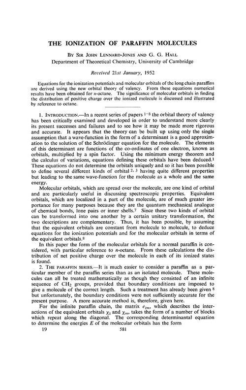 The ionization of paraffin molecules