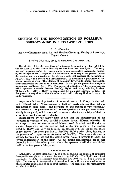 Kinetics of the decomposition of potassium ferrocyanide in ultra-violet light
