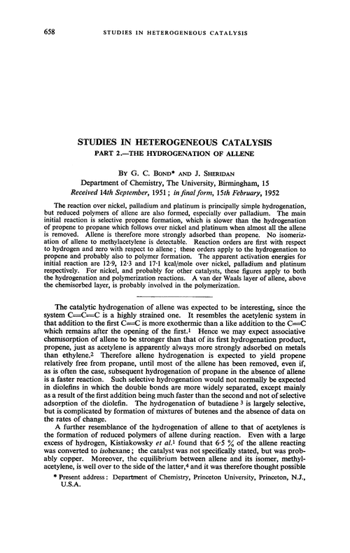 Studies in heterogeneous catalysis. Part 2.—The hydrogenation of allene