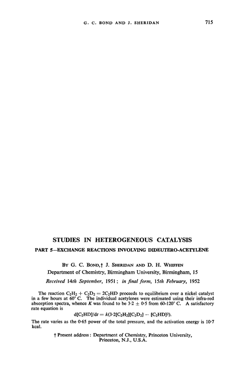 Studies in heterogeneous catalysis. Part 5—Exchange reactions involving dideutero-acetylene