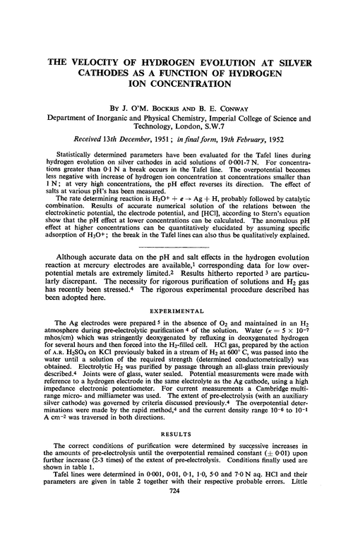 The velocity of hydrogen evolution at silver cathodes as a function of hydrogen ion concentration