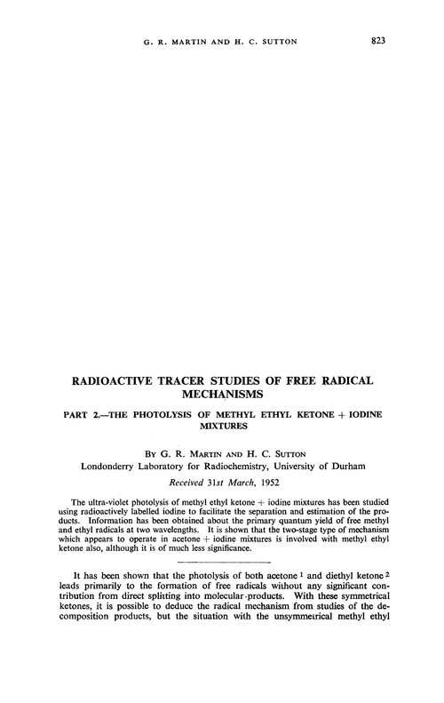 Radioactive tracer studies of free radical mechanisms. Part 2.—The photolysis of methyl ethyl ketone + iodine mixtures