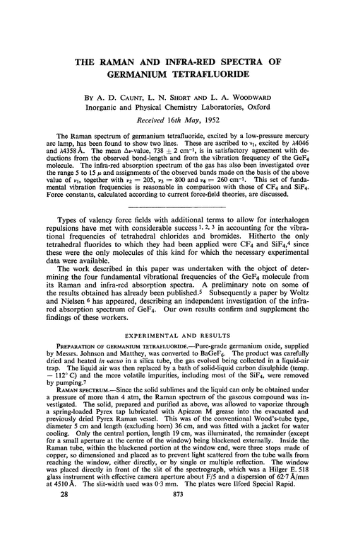 The Raman and infra-red spectra of germanium tetrafluoride