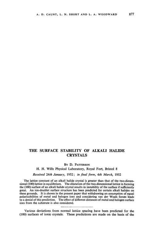 The surface stability of alkali halide crystals