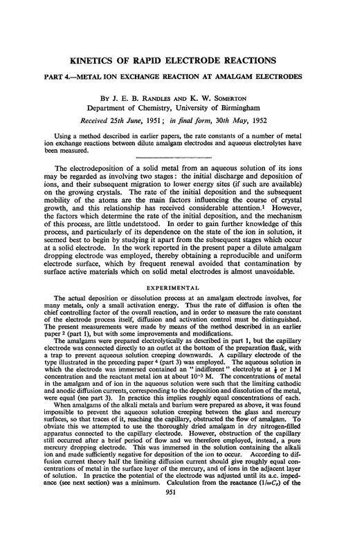 Kinetics of rapid electrode reactions. Part 4.—Metal ion exchange reaction at amalgam electrodes