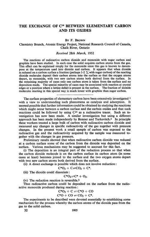 The exchange of C14 between elementary carbon and its oxides