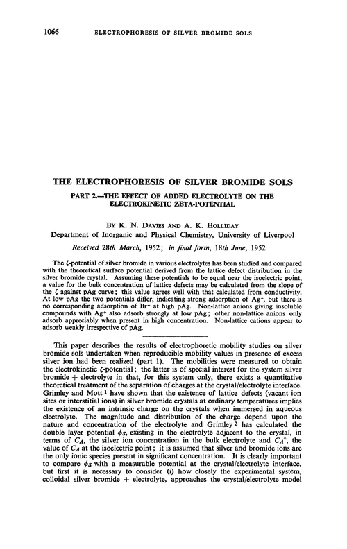 The electrophoresis of silver bromide sols. Part 2.—The effect of added electrolyte on the electrokinetic zeta-potential