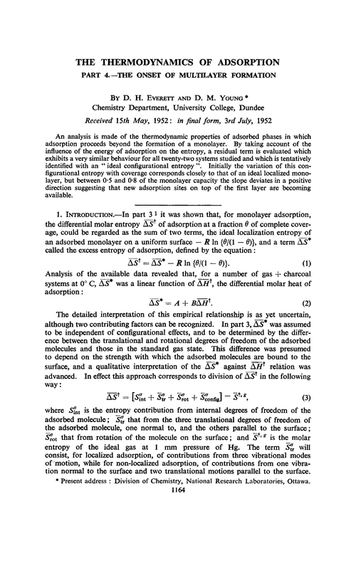 The thermodynamics of adsorption. Part 4.—The onset of multilayer formation