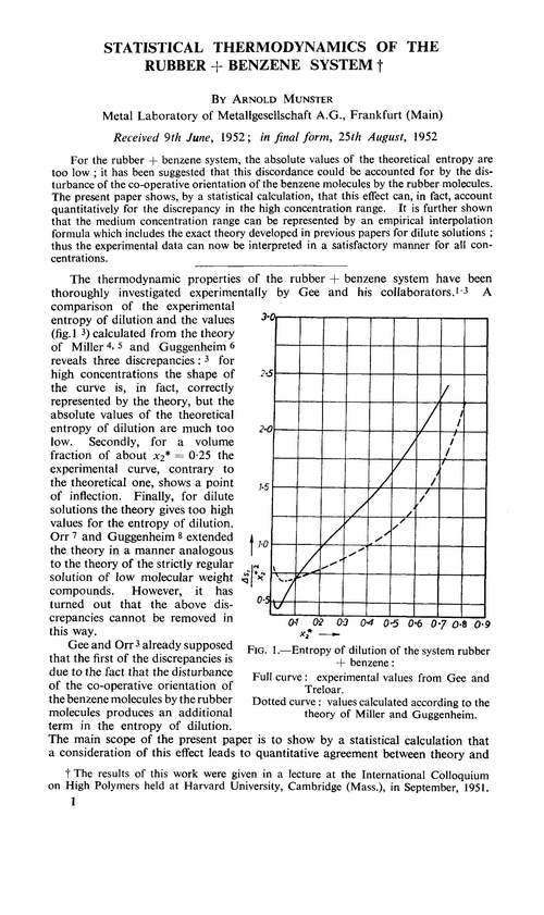 Statistical thermodynamics of the rubber + benzene system