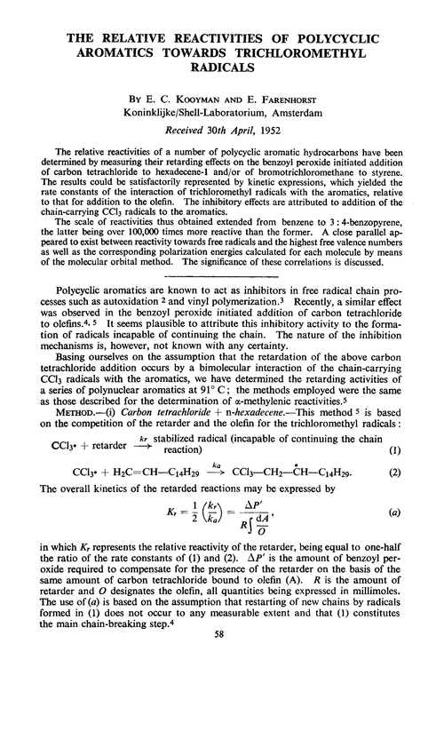 The relative reactivities of polycyclic aromatics towards trichloromethyl radicals