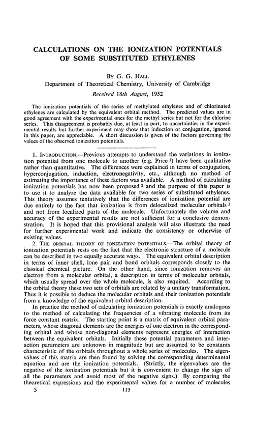 Calculations on the ionization potentials of some substituted ethylenes