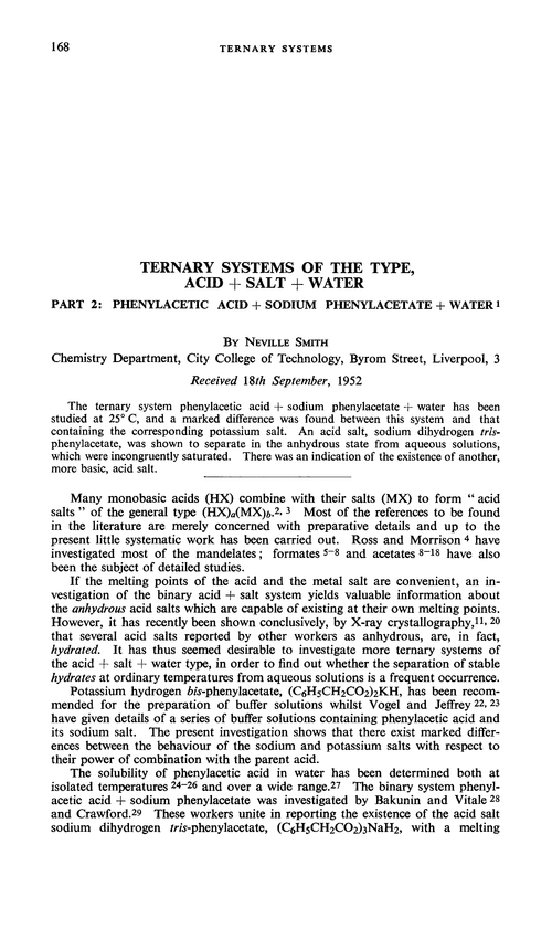 Ternary systems of the type, acid + salt + water. Part 2: Phenylacetic acid + sodium phenylacetate + water