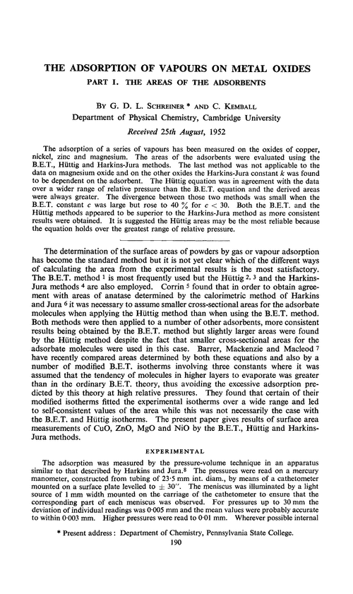 The adsorption of vapours on metal oxides. Part 1. The areas of the adsorbents