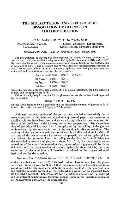 The mutarotation and electrolytic dissociation of glucose in alkaline solution