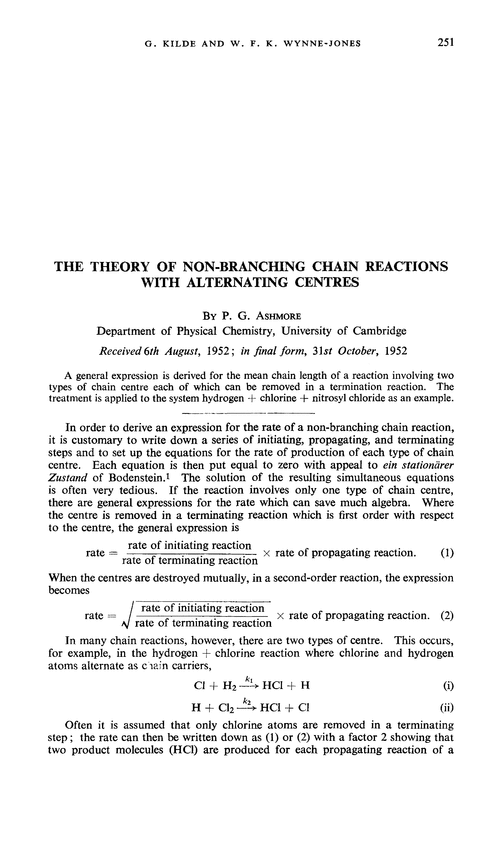 The theory of non-branching chain reactions with alternating centres