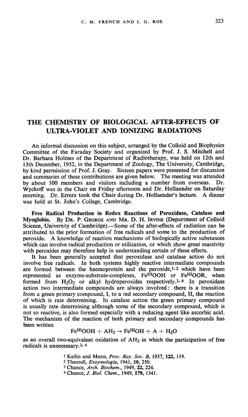 The chemistry of biological after-effects of ultra-violet and ionizing radiations