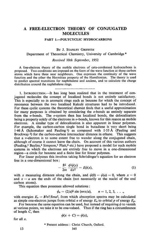 A free-electron theory of conjugated molecules. Part 1