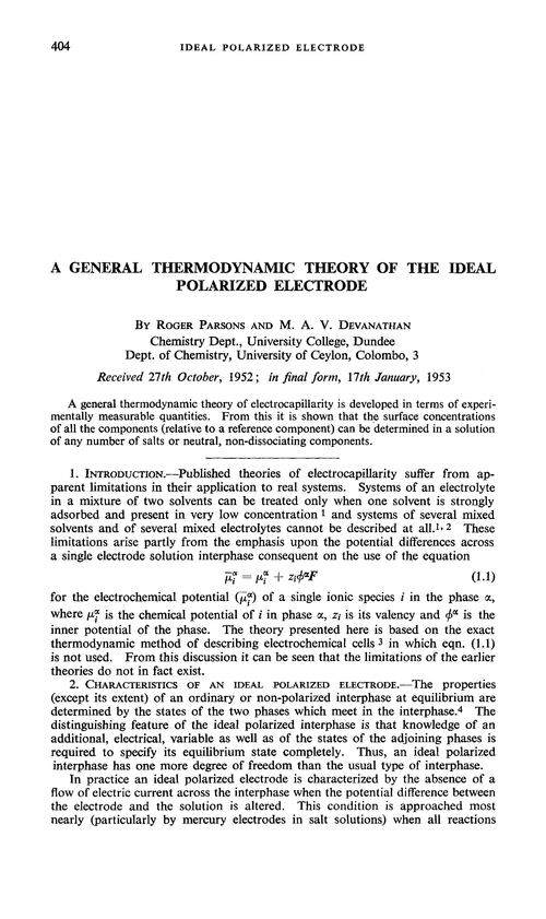 A general thermodynamic theory of the ideal polarized electrode -  Transactions of the Faraday Society (RSC Publishing)