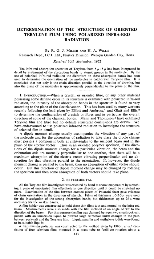 Determination of the structure of oriented terylene film using polarized infra-red radiation