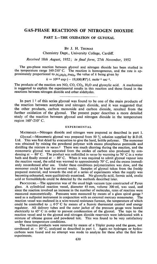 Gas-phase reactions of nitrogen dioxide. Part 2.—The oxidation of glyoxal