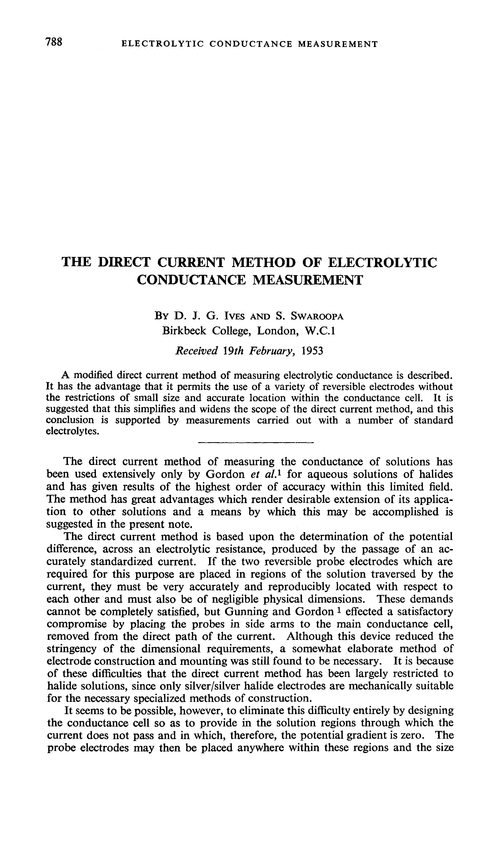 The direct current method of electrolytic conductance measurement