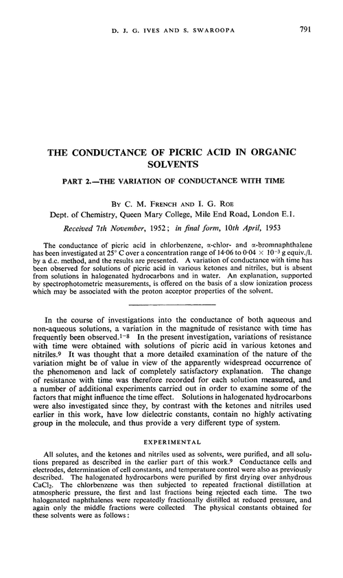 The conductance of picric acid in organic solvents. Part 2.—The variation of conductance with time