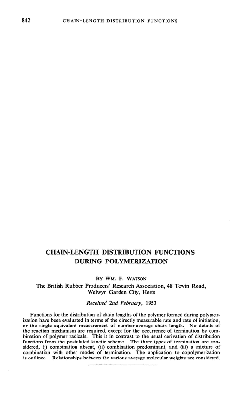 Chain-length distribution functions during polymerization