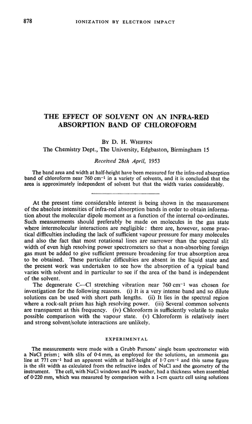 The effect of solvent on an infra-red absorption band of chloroform