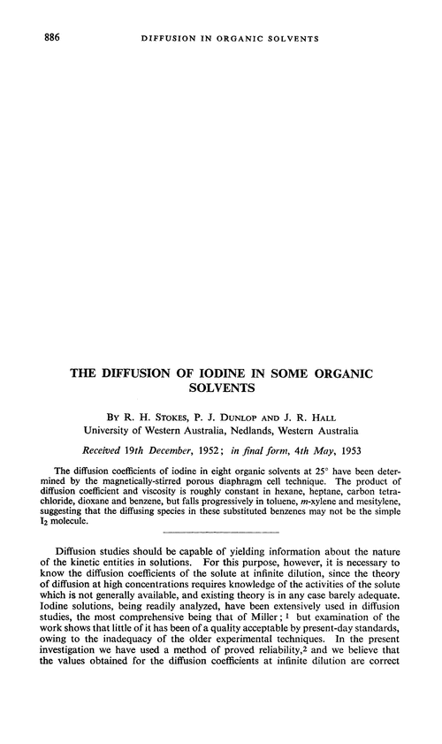 The diffusion of iodine in some organic solvents