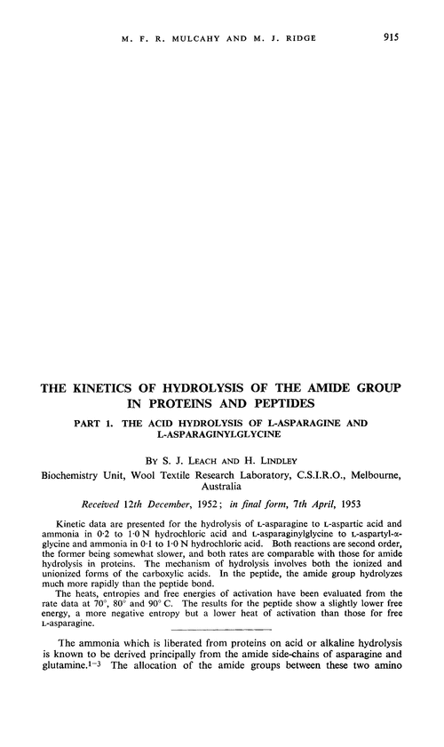 The kinetics of hydrolysis of the amide group in proteins and peptides. Part 1. The acid hydrolysis of L-asparagine and L-asparaginylglycine