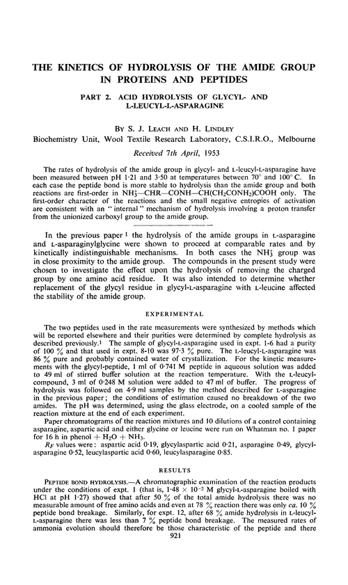 The kinetics of hydrolysis of the amide group in proteins and peptides. Part 2. Acid hydrolysis of glycyl- and L-leucyl-L-asparagine