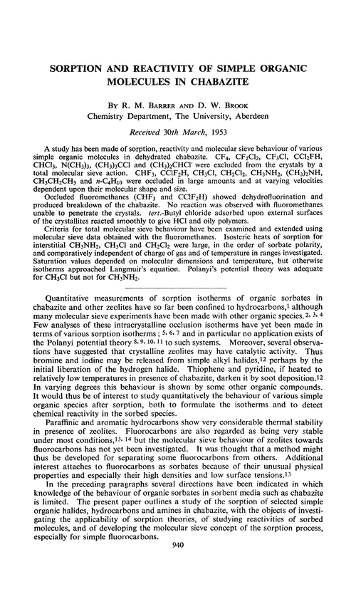 Sorption and reactivity of simple organic molecules in chabazite