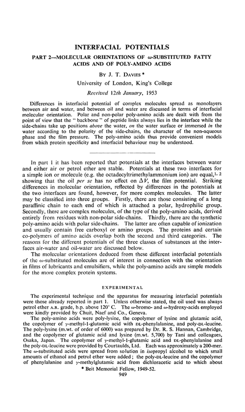 Interfacial potentials. Part 2—Molecular orientations of ω-substituted fatty acids and of poly-amino acids