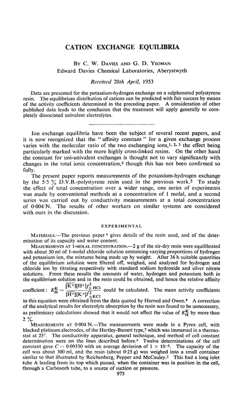 Cation exchange equilibria