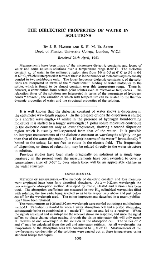 The dielectric properties of water in solutions
