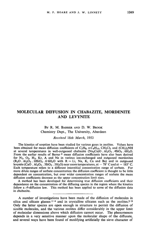 Molecular diffusion in chabazite, mordenite and levynite