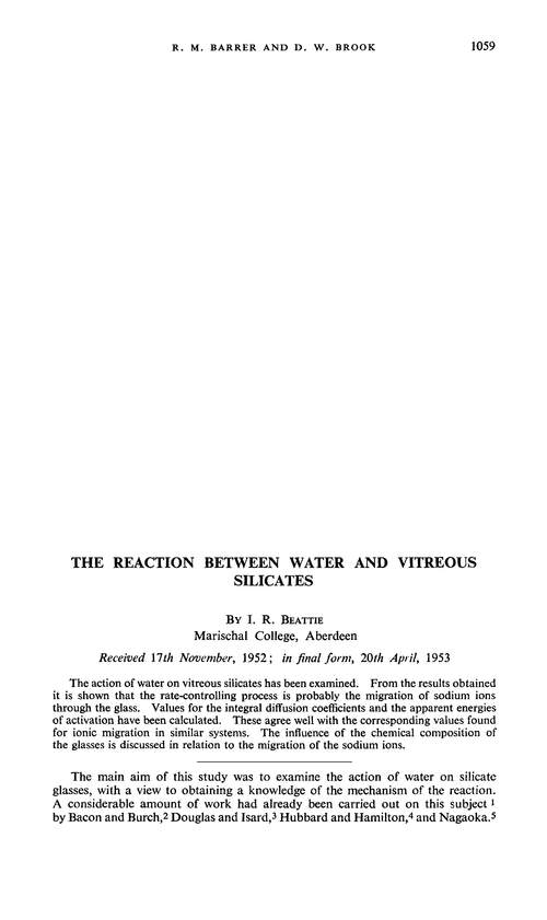 The reaction between water and vitreous silicates